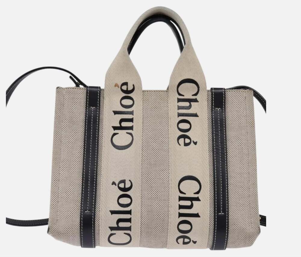 Chloé Woody Small Canvas Tote Bag Beige Black Logo Crossbody Luxury Designer Bag